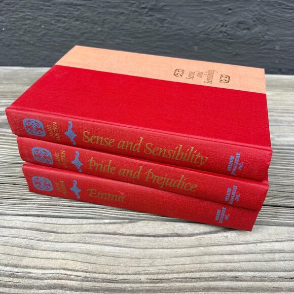 Jane Austen Novels, Set of Three Books, Red & Peach Vintage Hardcovers - Picture 1 of 8